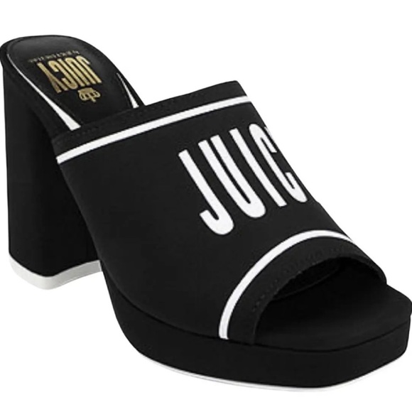 Women’s Juicy by Juicy Couture J-Girly Black Slip On Sandals Open Toe Block Heel - Picture 1 of 8